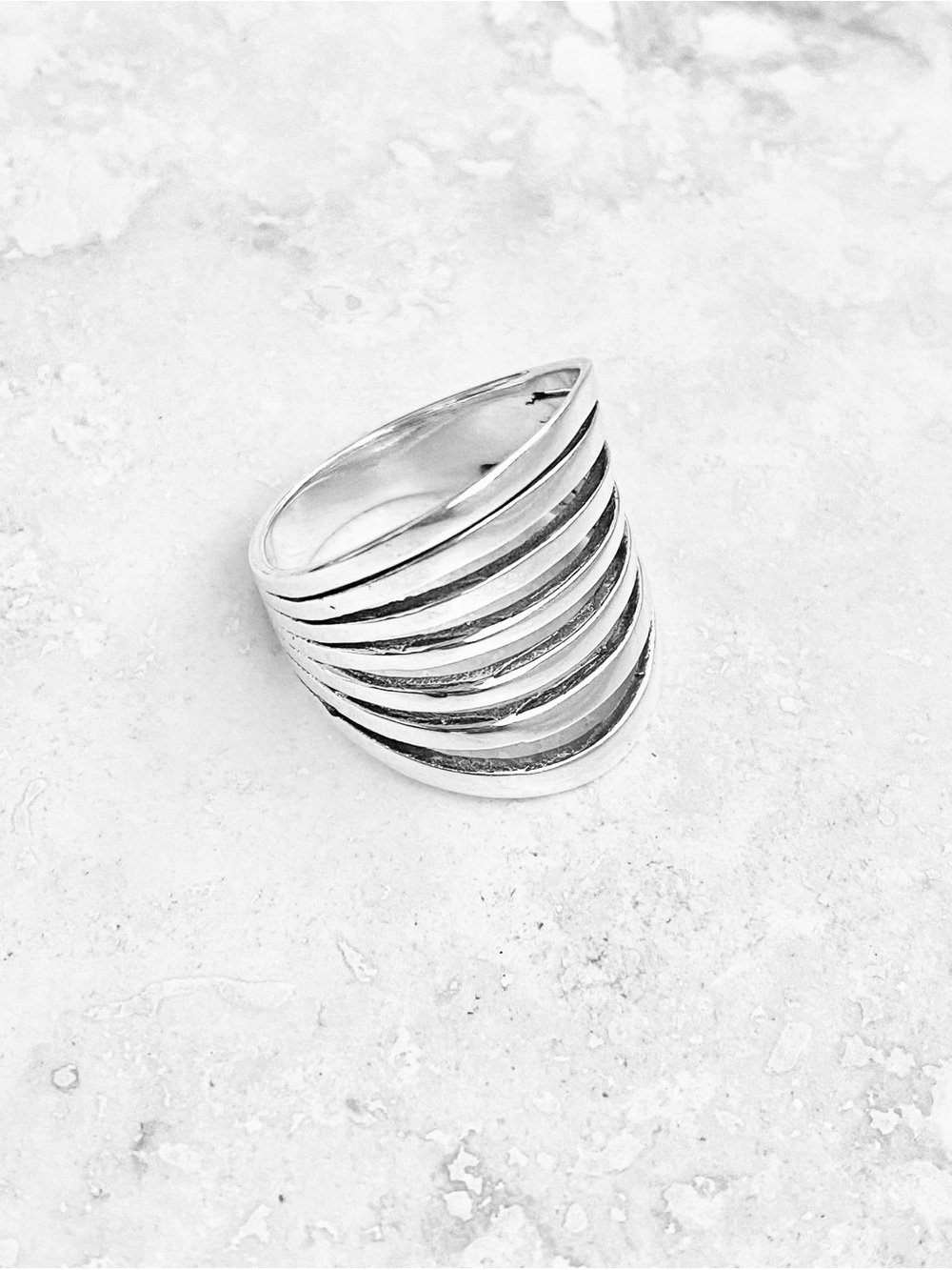 Sterling Silver Multiple Lines Band Ring, Statement Boho Silver Rings - Picture 3 of 11